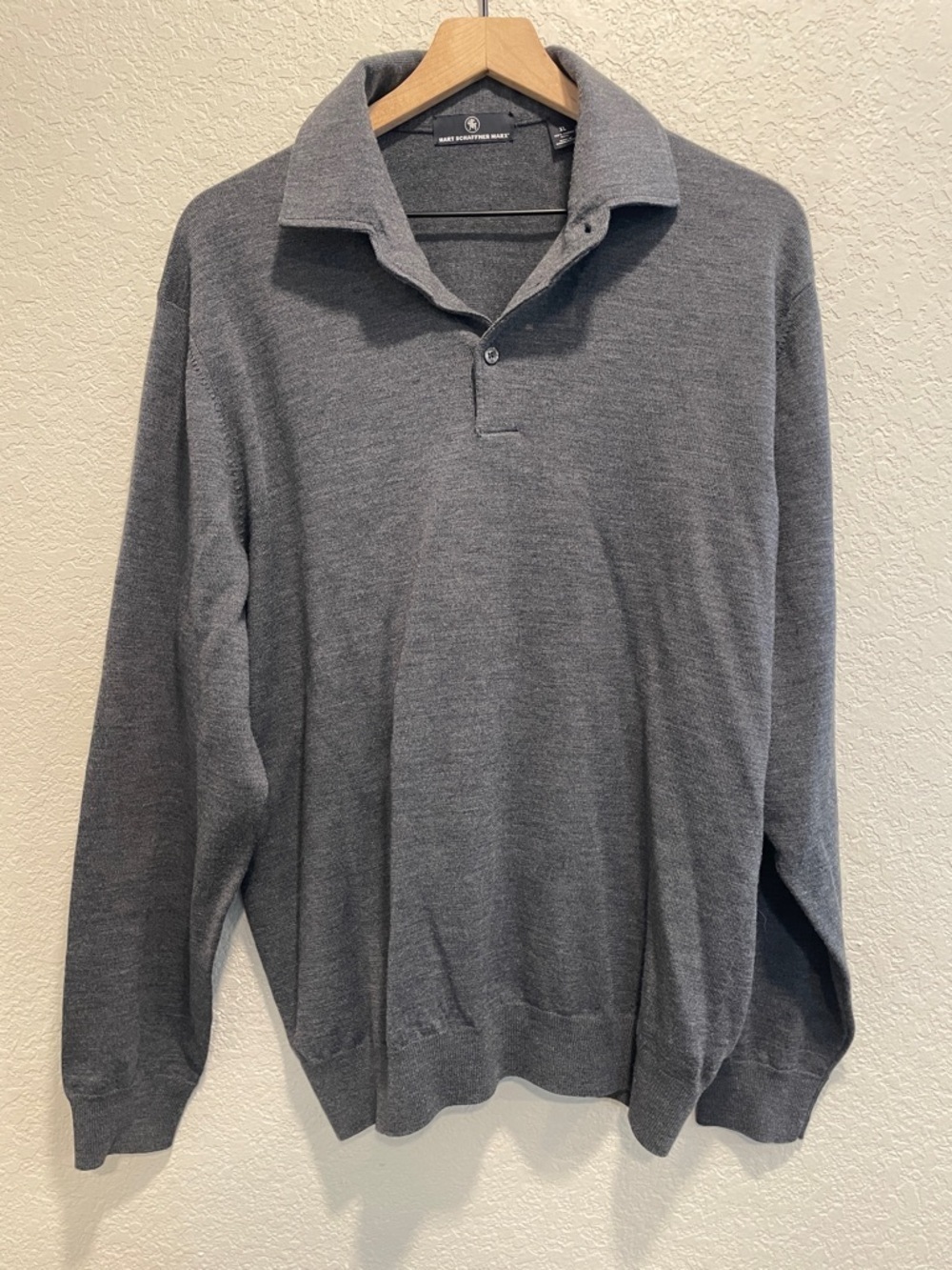 Hart Schaffner Marx 100% Merino Wool Sweater Mens XL Gray Long Sleeve Pullover - Picture 2 of 6